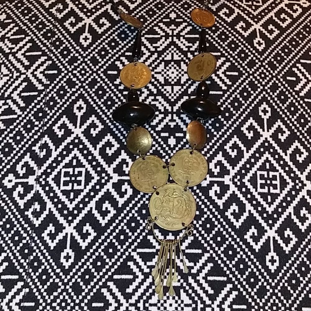 Vintage Peruvian Coin necklace black